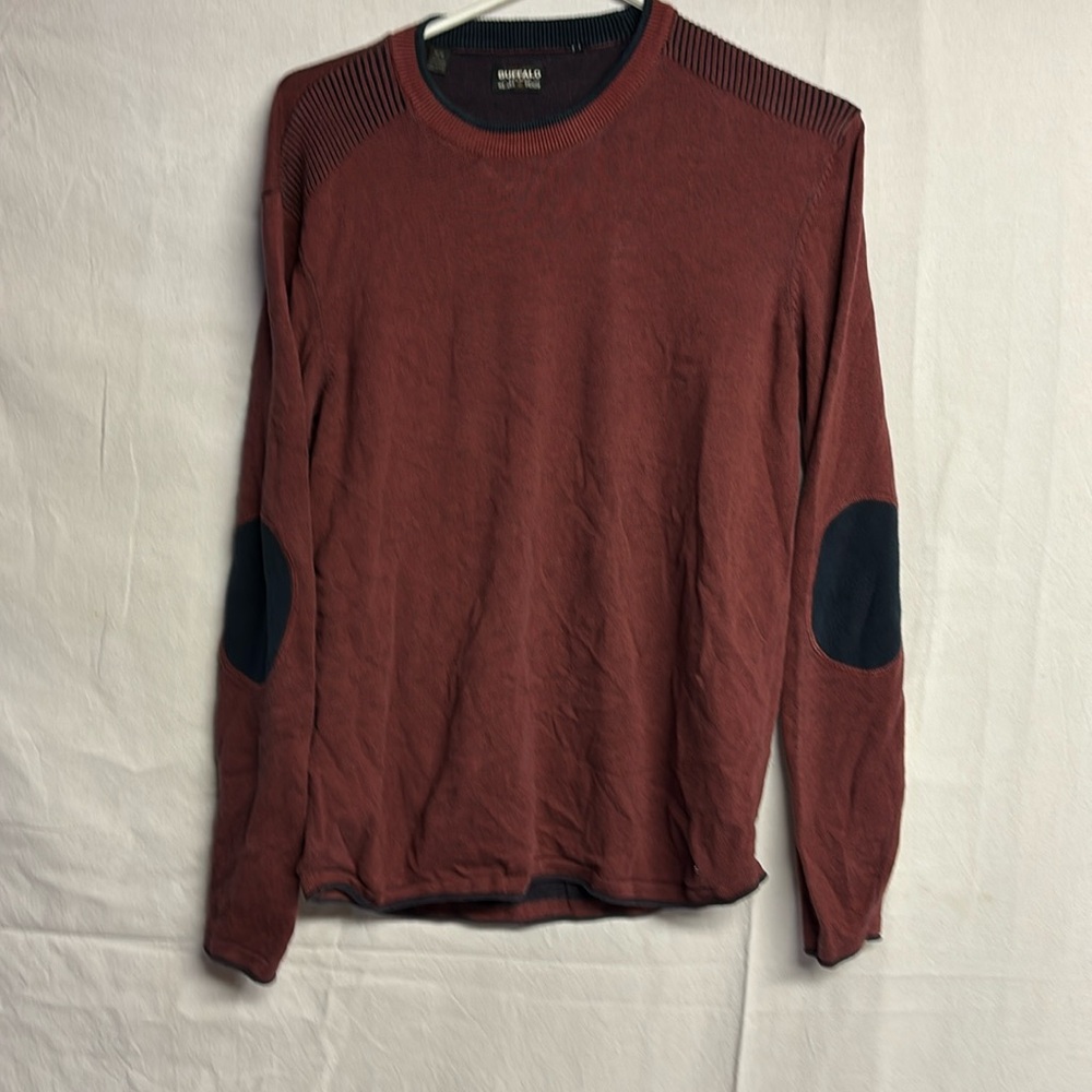 Buffalo David Bitton Mens Maroon Patched Elbow Warell Crewneck Sweater Medium